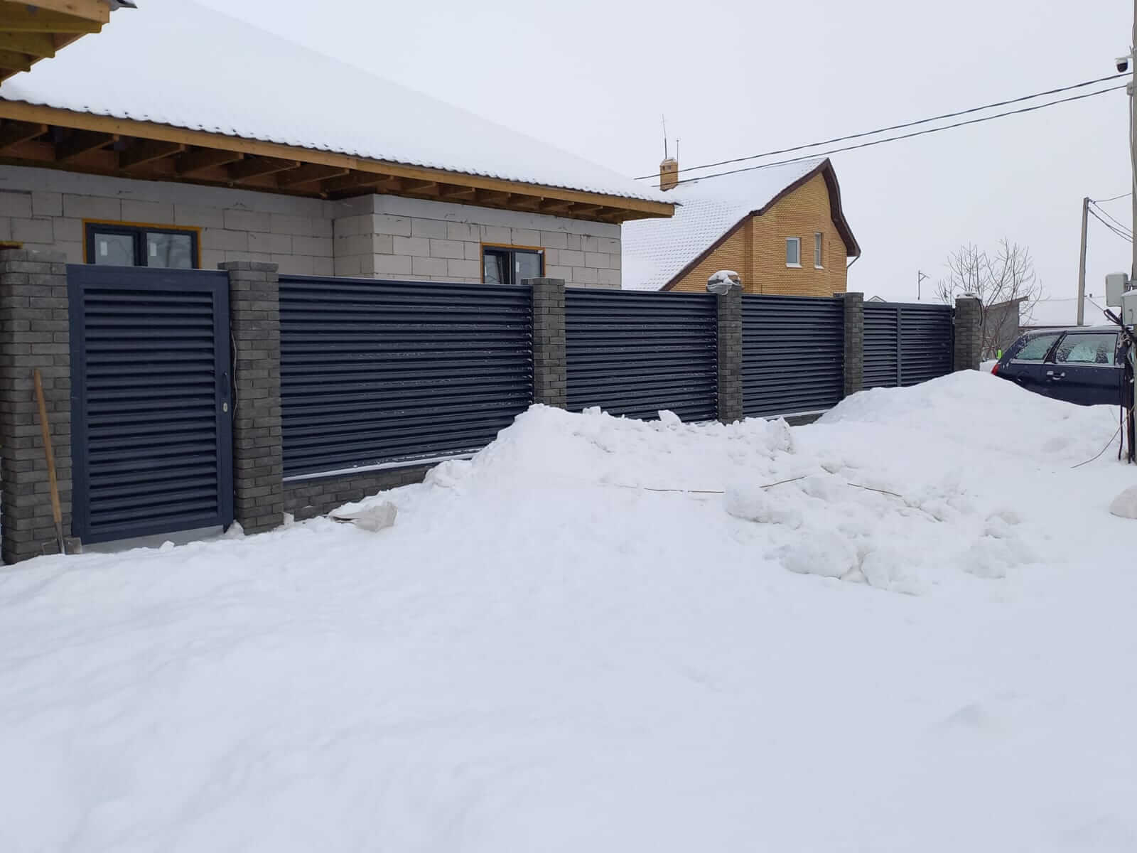Забор из ламелей еврожалюзи 41м RAL7024/7024 Серый Графит двусторонний в Калуге